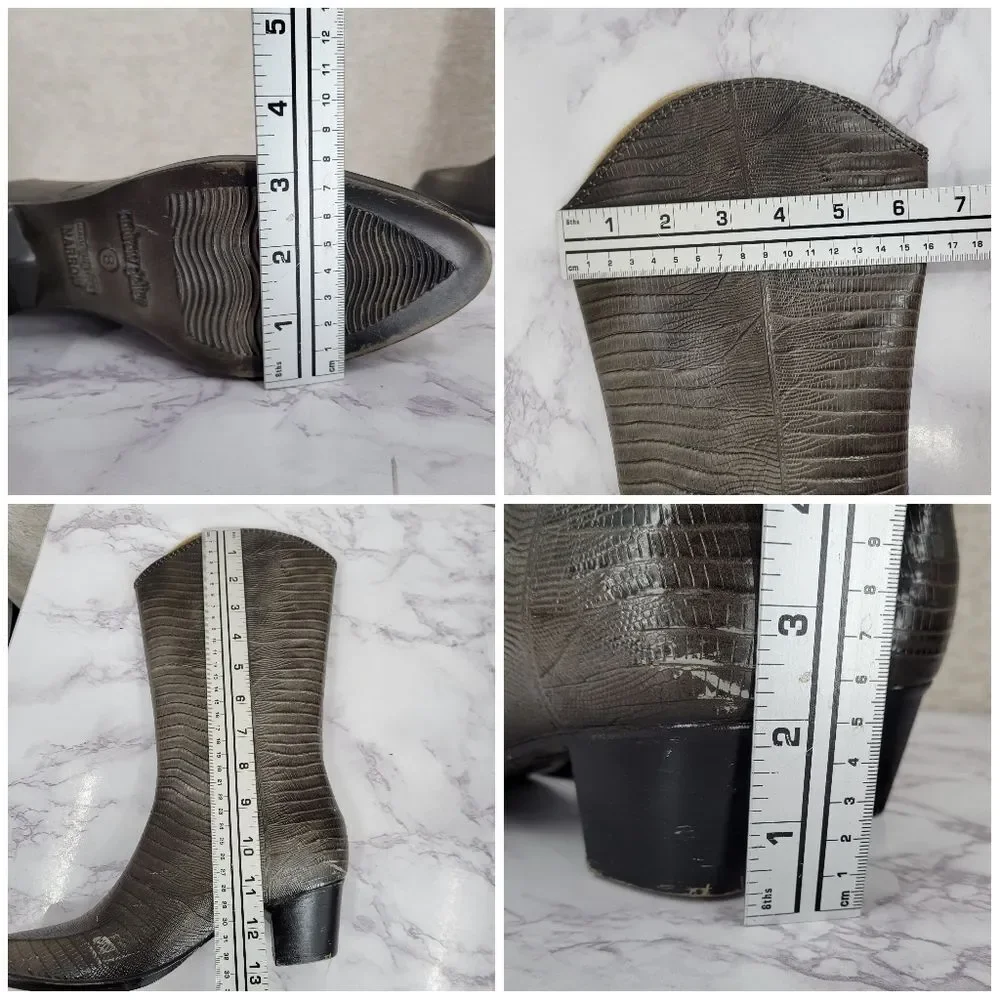 Andrew Geller Vintage Gray Lizard Embossed Heeled Rubber Rain Boots